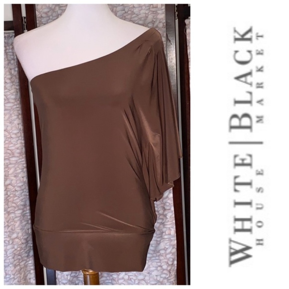White House Black Market solid brown one-shoulder top.